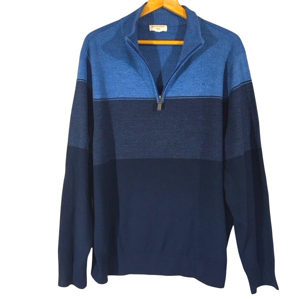 Dockers Colorblock Quarter-Zip Knit Pullover XL‎ Blue